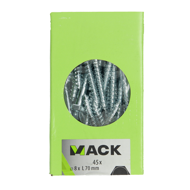 Mack 1020177 - perno roscado para madera galvanizado 45 piezas 8 x 70 mm | 3 piezas