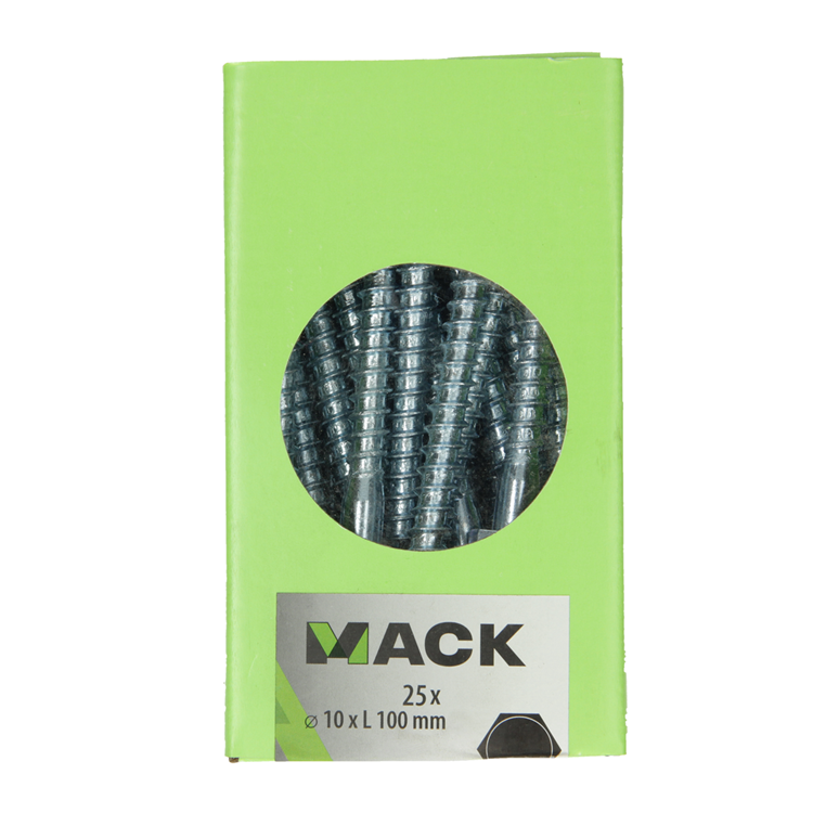 Mack 1020182 - perno roscado para madera galvanizado 25 piezas 10 x 100 mm | 3 piezas