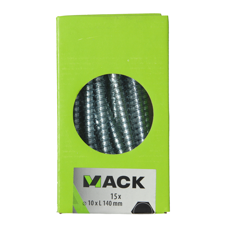 Mack 1020184 - perno roscado para madera galvanizado 15 piezas 10 x 140 mm | 3 piezas