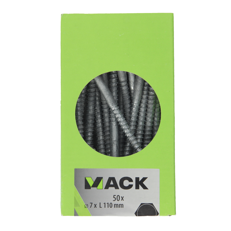 Mack 1020186 - perno roscado para madera galvanizado en caliente 50 piezas 7 x 110 mm | 2 piezas