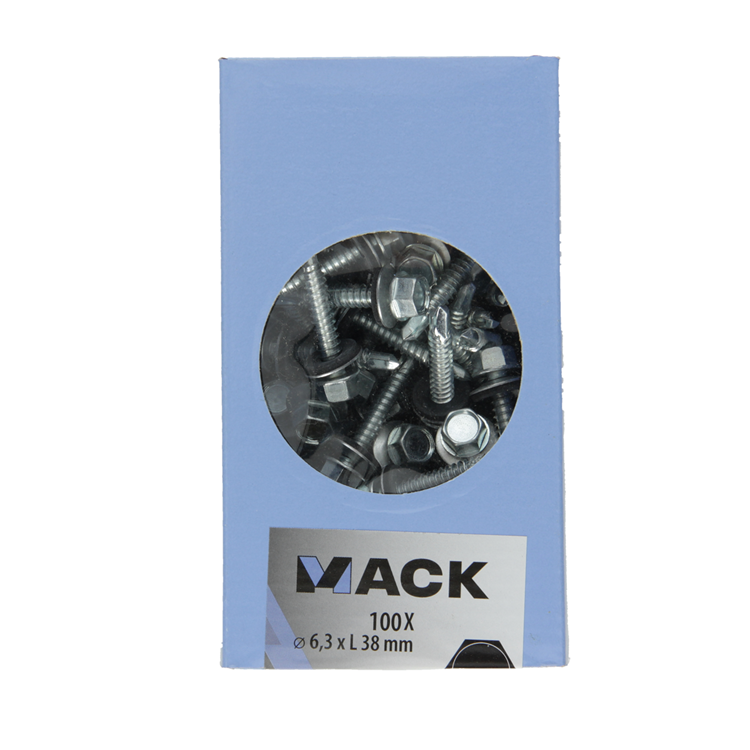 Mack 1020187 - tornillo autoperforante cabeza hexagonal EPDM-vz 100uds 6,3 x 38 mm | 2 piezas