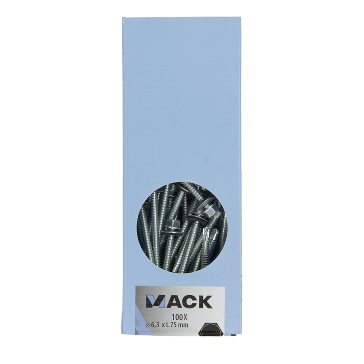 Mack 1020189 - tornillo autoperforante cabeza hexagonal EPDM-vz 100uds 6,3 x 75 mm | 1 pieza