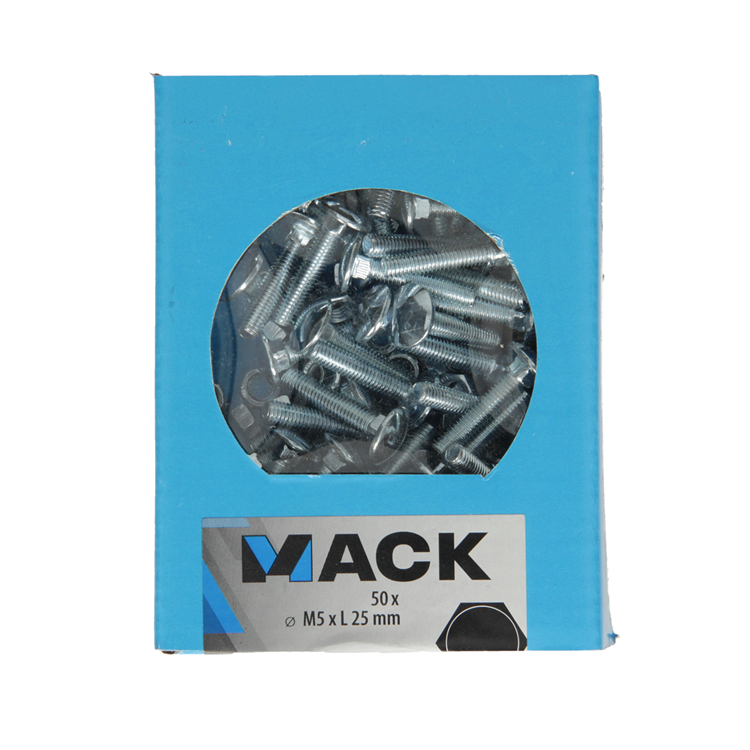 Mack 1020191 - perno madera + tuerca galvanizada 50 stm5 x 25 mm | 5 piezas