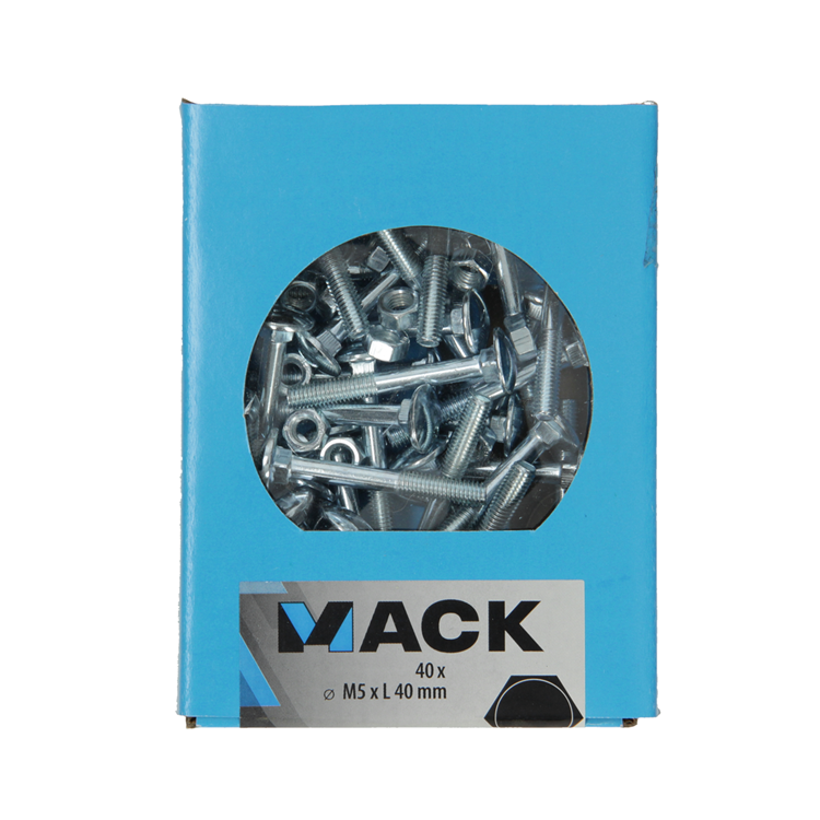 Mack 1020193 - perno madera + tuerca galvanizada 40 stm5 x 40 mm | 5 piezas