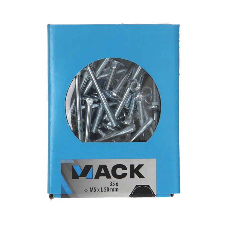 Mack 1020194 - perno madera + tuerca galvanizada 35 stm5 x 50 mm | 5 piezas