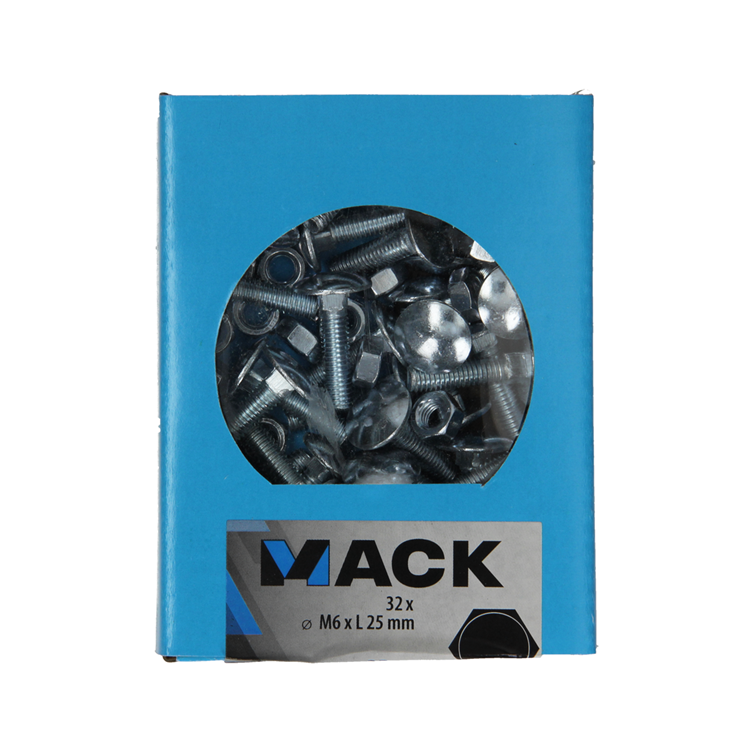 Mack 1020196 - perno madera + tuerca galvanizada 32 stm6 x 25 mm | 5 piezas