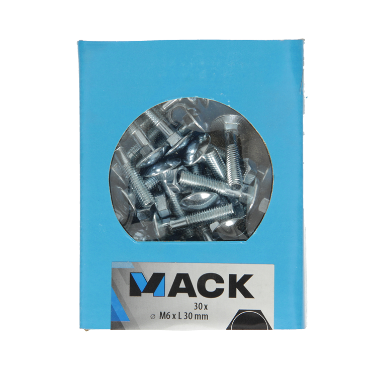 Mack 1020197 - perno madera + tuerca galvanizada 30 stm6 x 30 mm | 5 piezas