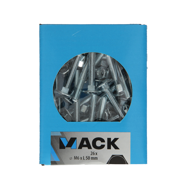 Mack 1020199 - perno madera + tuerca galvanizada 26 stm6 x 50 mm | 5 piezas