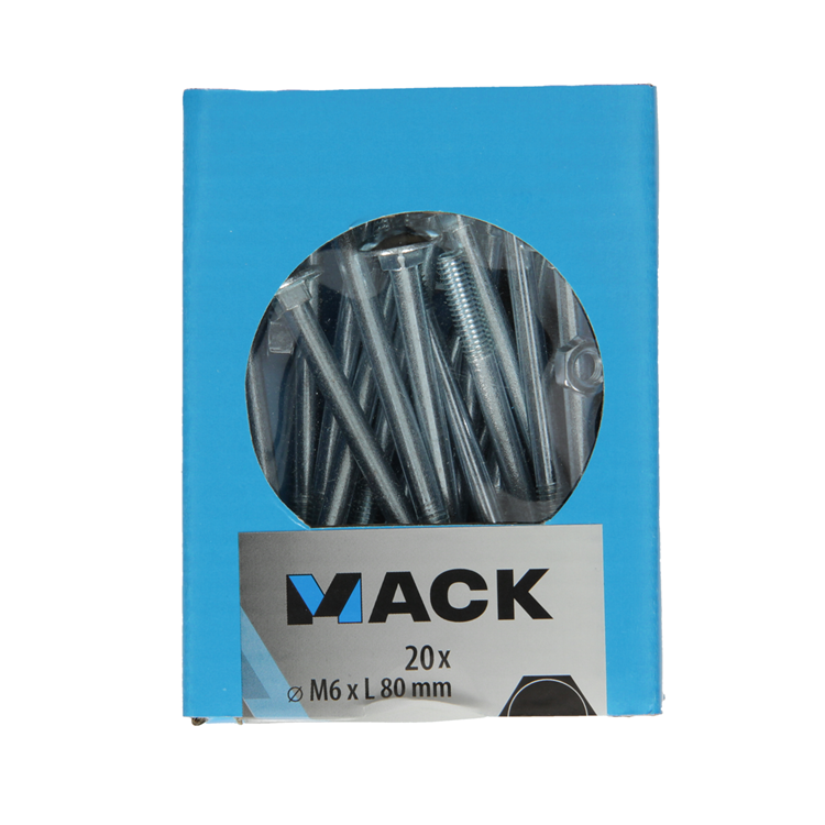 Mack 1020202 - perno para madera + tuerca galvanizada 20 stm6 x 80 mm | 5 piezas