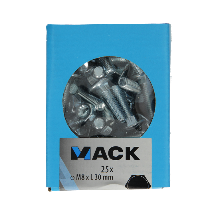 Mack 1020204 - perno para madera + tuerca galvanizada 25 stm8 x 30 mm | 5 piezas