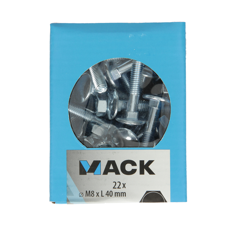 Mack 1020205 - perno para madera + tuerca galvanizada 22 stm8 x 40 mm | 5 piezas