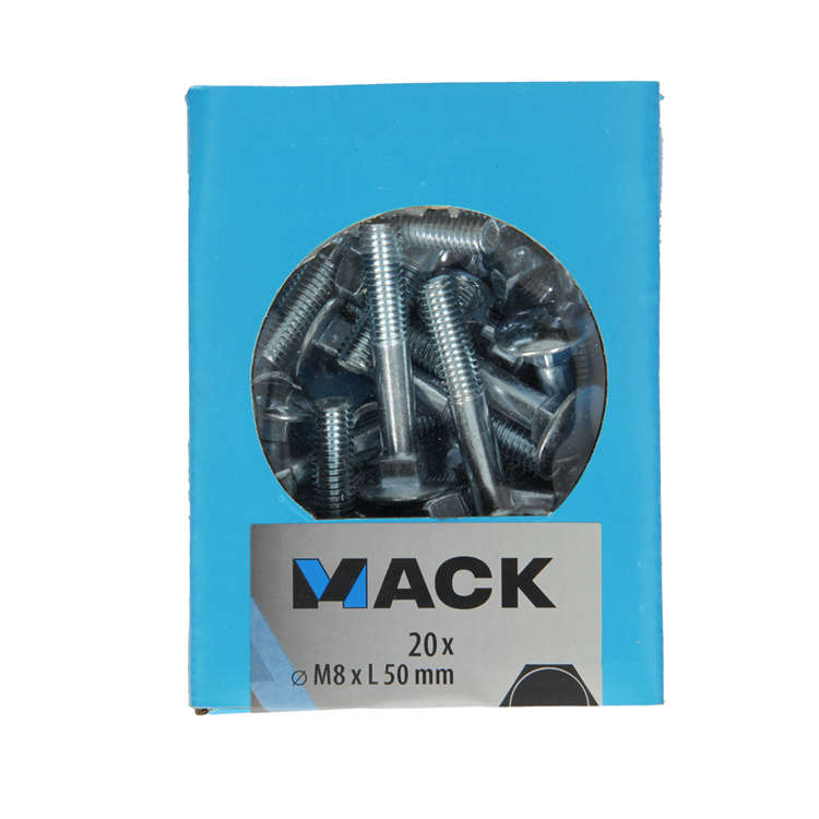 Mack 1020206 - bullone legno + dado zincato 20 stm8 x 50 mm | 5 pezzi