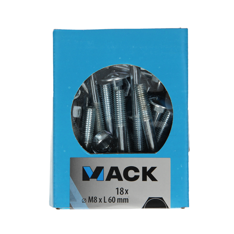 Mack 1020207 - perno madera + tuerca galvanizada 18 stm8 x 60 mm | 5 piezas