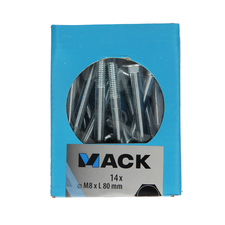Mack 1020209 - perno madera + tuerca galvanizada 14 stm8 x 80 mm | 5 piezas