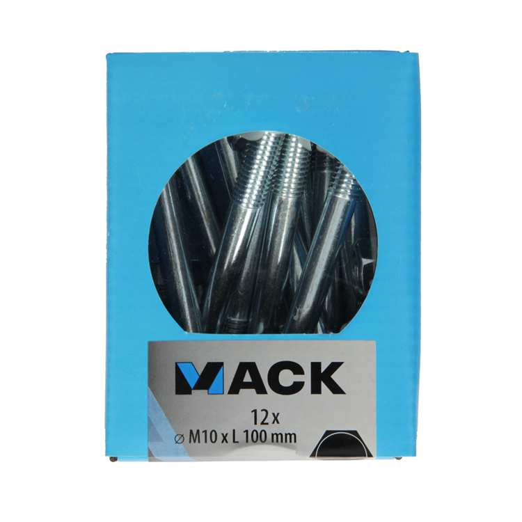 Mack 1020211 - perno madera + tuerca galvanizada 12 stm10 x 100 mm | 5 piezas