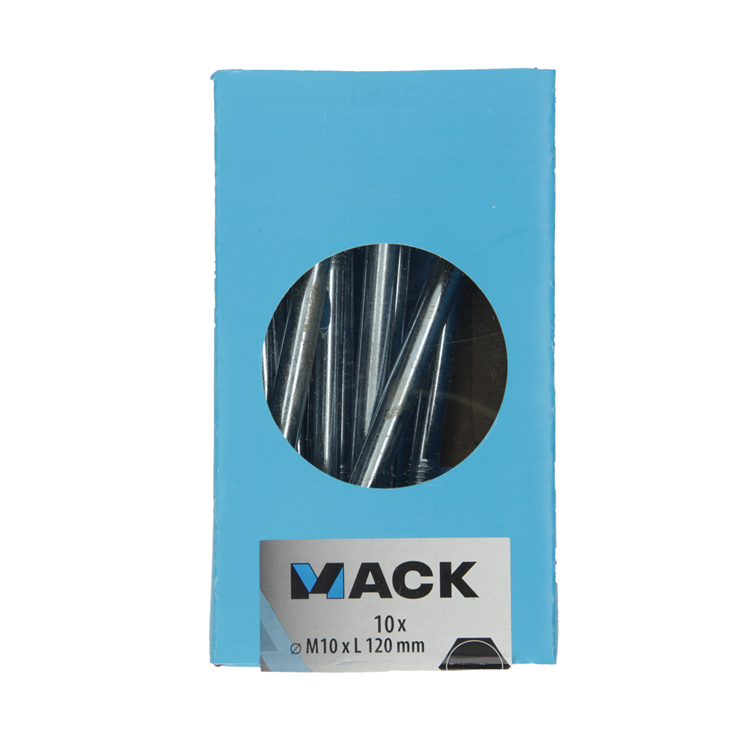 Mack 1020212 - perno madera + tuerca galvanizada 10 stm10 x 120 mm | 3 piezas