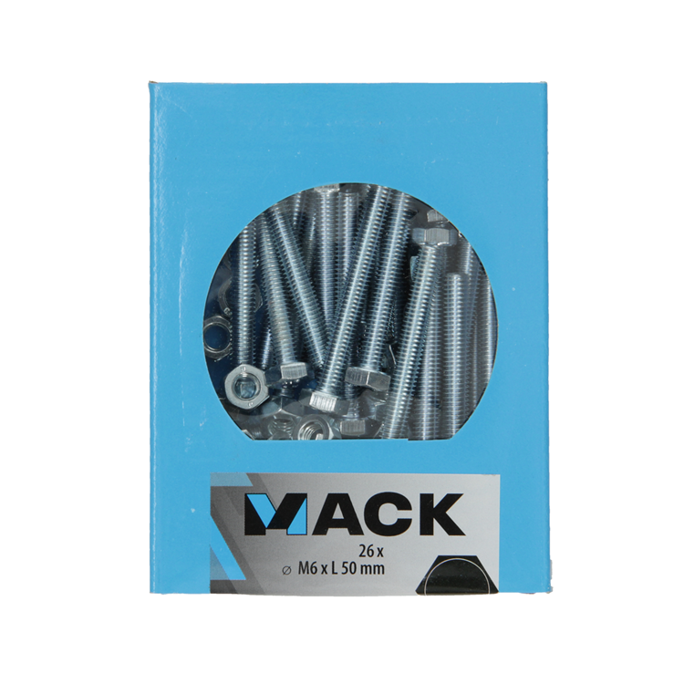 Mack 1020217 - perno macho + tuerca galvanizado 26 piezas m6 x 50 mm | 5 piezas
