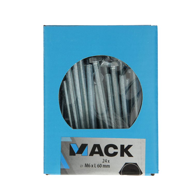 Mack 1020218 - perno macho + tuerca galvanizado 24 piezas m6 x 60 mm | 5 piezas