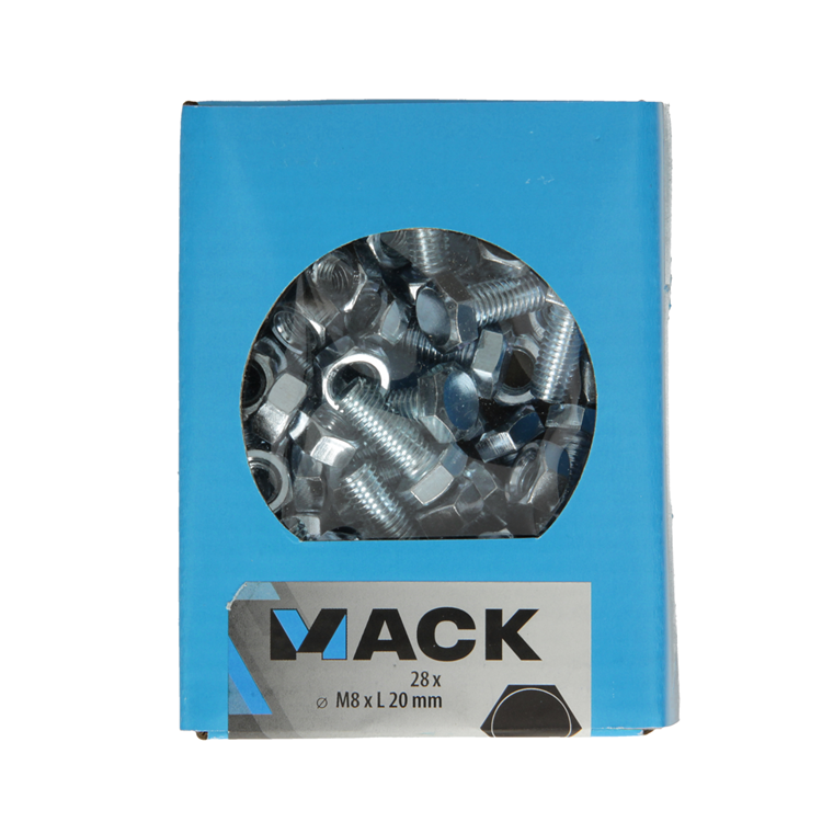 Mack 1020219 - perno macho + tuerca galvanizado 28 piezas m8 x 20 mm | 5 piezas
