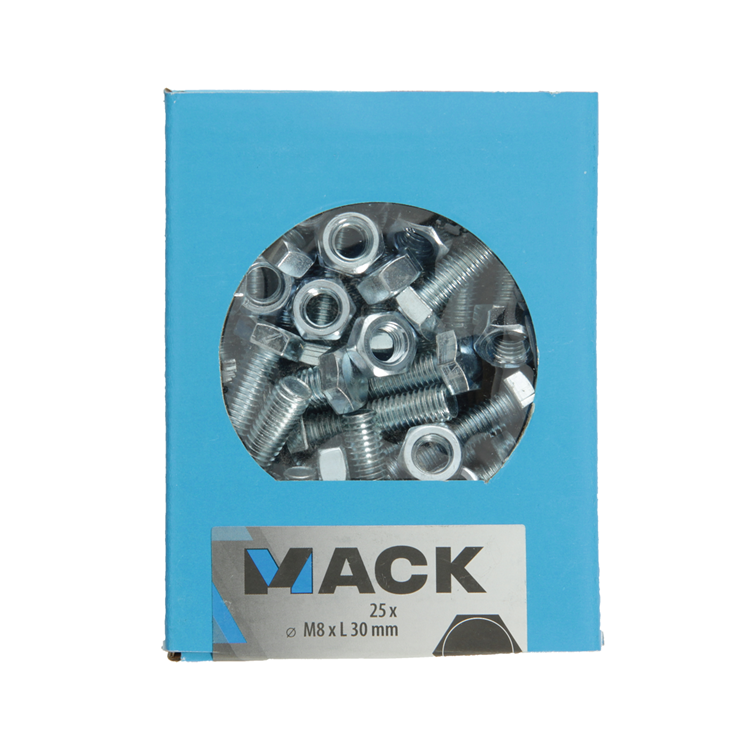 Mack 1020220 - perno macho + tuerca galvanizado 25 piezas m8 x 30 mm | 5 piezas