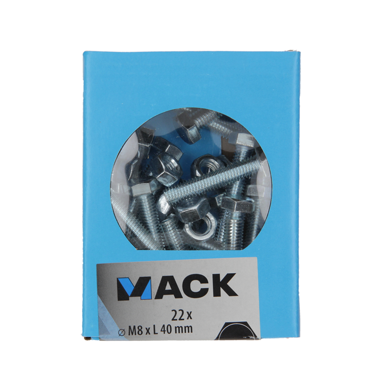 Mack 1020221 - perno macho + tuerca galvanizado 22 piezas m8 x 40 mm | 5 piezas