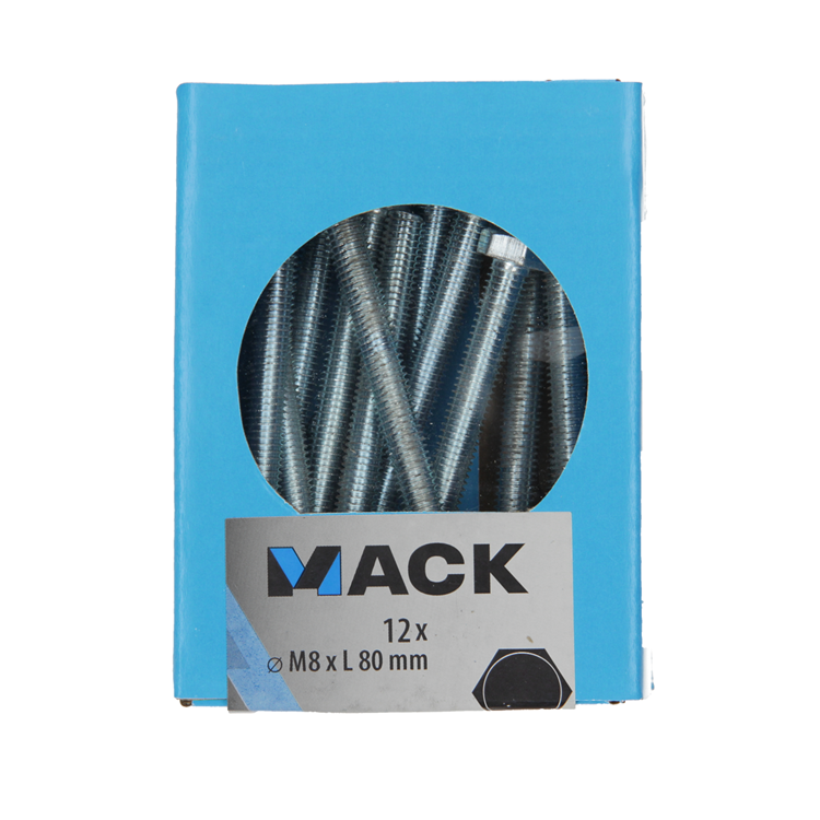 Mack 1020223 - perno macho + tuerca galvanizado 12 piezas m8 x 80 mm | 5 piezas