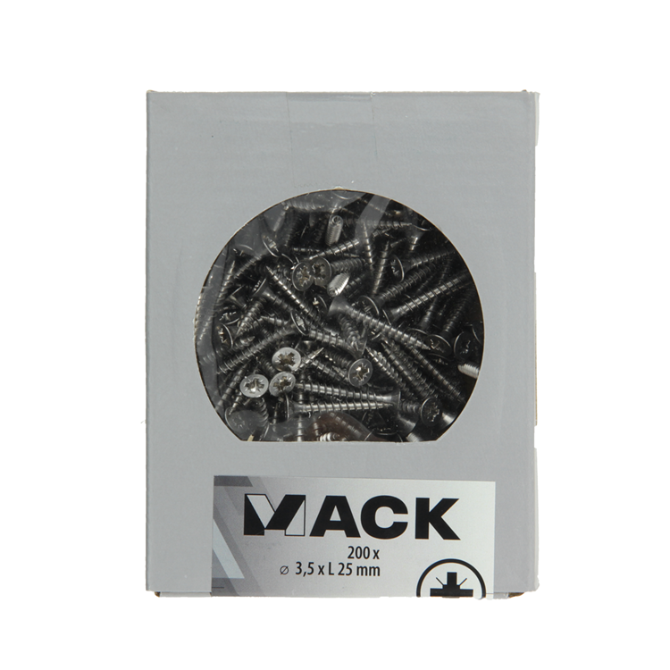Mack 1020227 - tornillo aglomerado cabeza vz acero inoxidable a2 200 uds 3,5 x 25 mm | 2 piezas