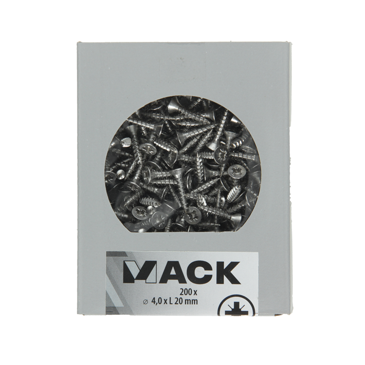 Mack 1020231 - tornillo aglomerado cabeza vz acero inoxidable a2 200 uds 4,0 x 20 mm | 2 piezas