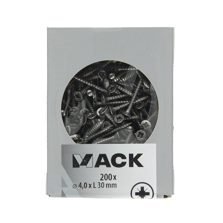 Mack 1020233 - tornillo aglomerado cabeza vz acero inoxidable a2 200 uds 4,0 x 30 mm | 2 piezas