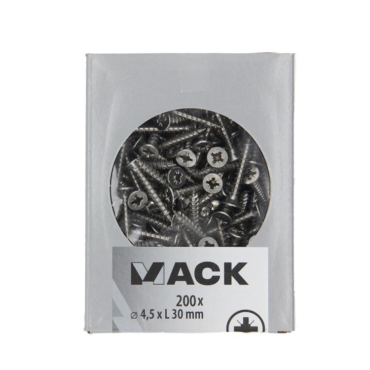 Mack 1020238 - tornillo aglomerado cabeza vz acero inoxidable a2 200 uds 4,5 x 30 mm | 2 piezas