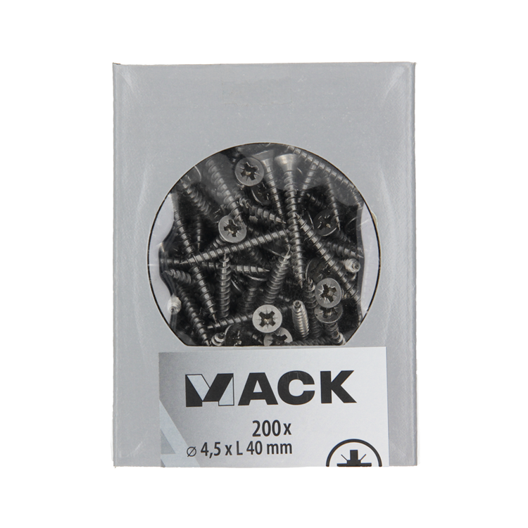 Mack 1020240 - tornillo aglomerado cabeza vz acero inoxidable a2 200 uds 4,5 x 40 mm | 2 piezas