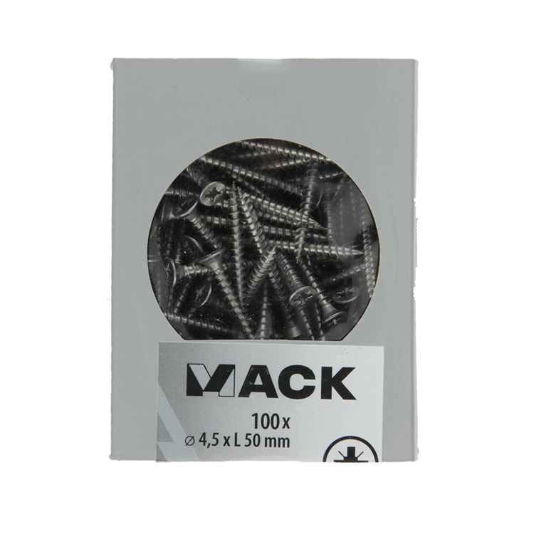 Mack 1020242 - tornillo aglomerado cabeza vz acero inoxidable a2 100 uds 4,5 x 50 mm | 2 piezas