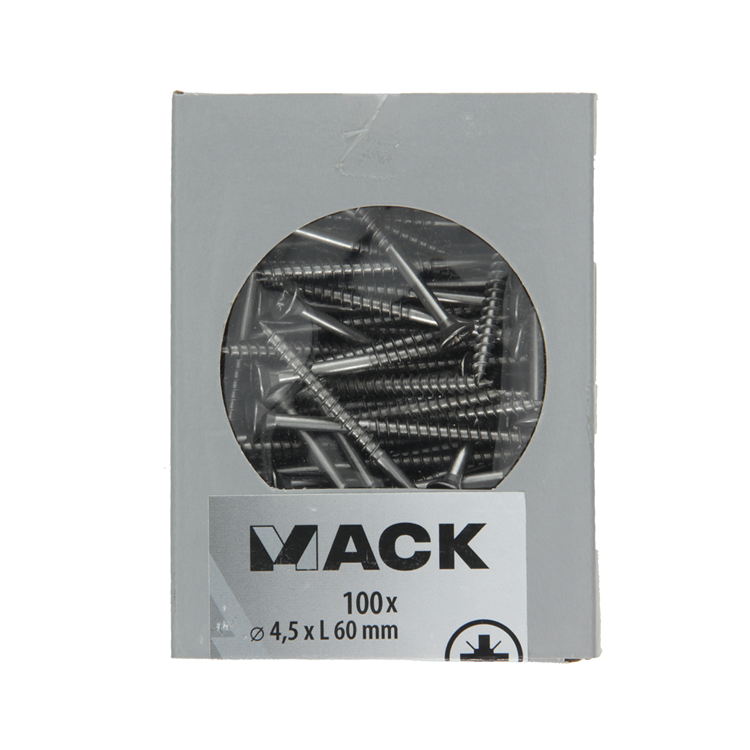 Mack 1020243 - tornillo aglomerado cabeza vz acero inoxidable a2 100 uds 4,5 x 60 mm | 2 piezas