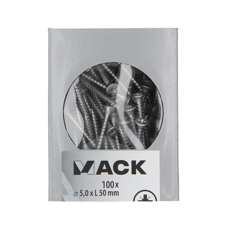 Mack 1020245 - tornillo aglomerado cabeza vz acero inoxidable a2 100 uds 5,0 x 50 mm | 2 piezas