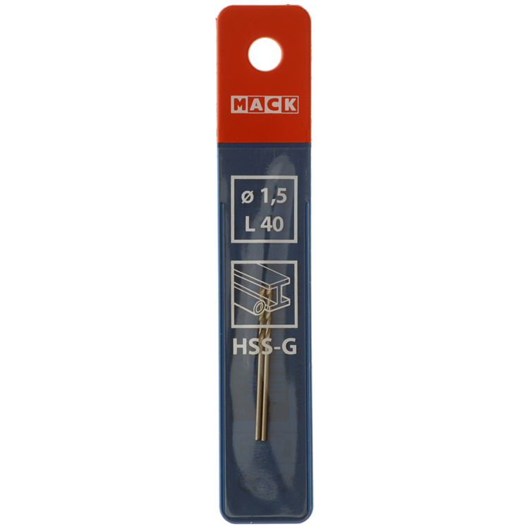 Mack 1018397 - taladro para metal hss g din 338 ø 1,5 x 40 mm 2 piezas | 5 piezas