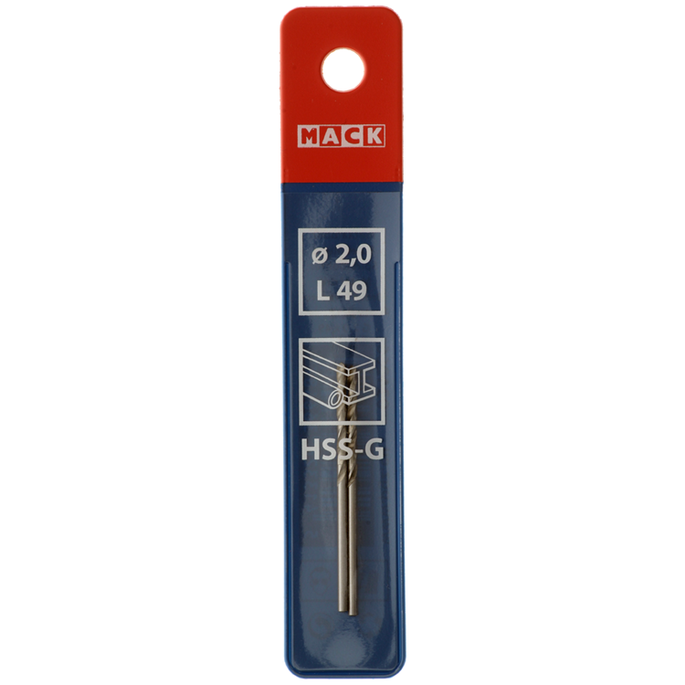 Mack 1018398 - taladro para metal hss g din 338 ø 2,0 x 49 mm 2 piezas | 5 piezas