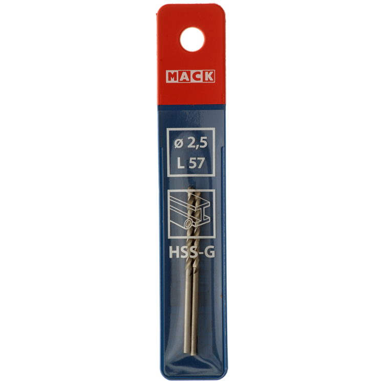 Mack 1018399 - taladro para metal hss g din 338 ø 2,5 x 57 mm 2 piezas | 5 piezas