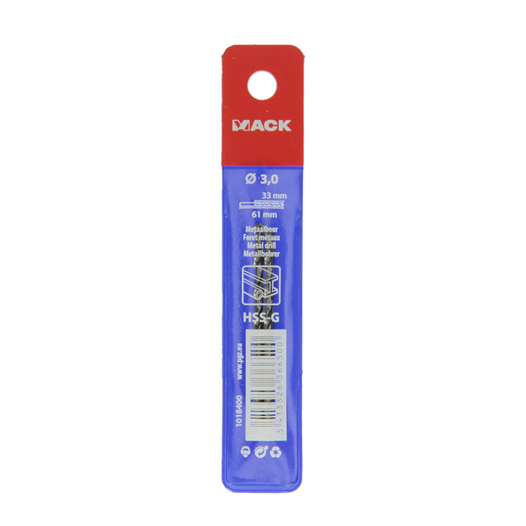 Mack 1018400 - taladro para metal hss g din 338 ø 3,0 x 61 mm 2 piezas | 5 piezas