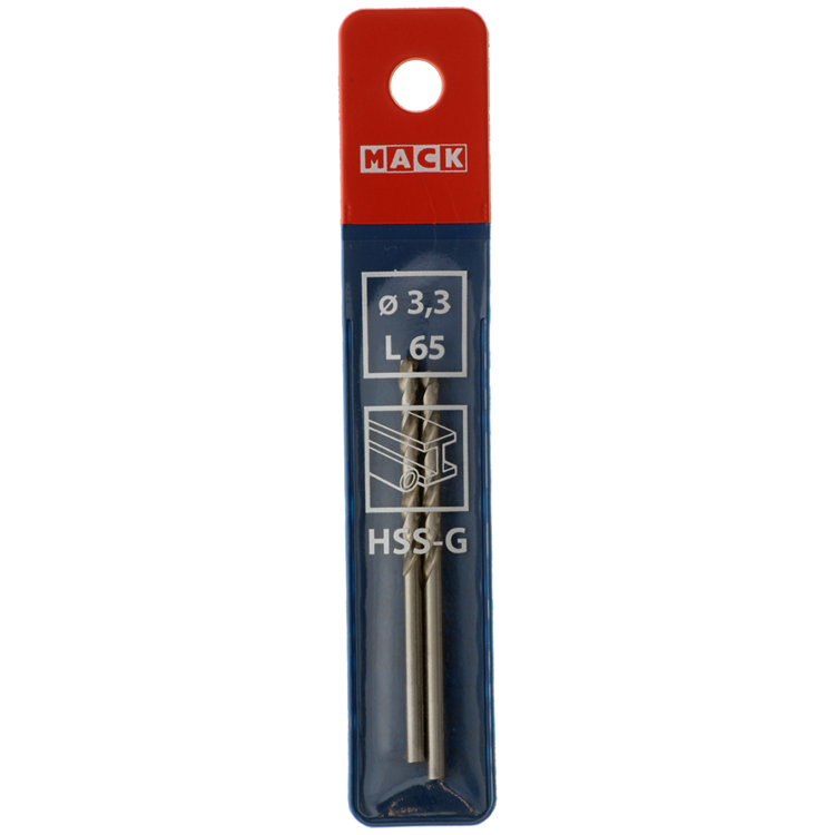 Mack 1018401 - taladro para metal hss g din 338 ø 3,3 x 65 mm 2 piezas | 5 piezas
