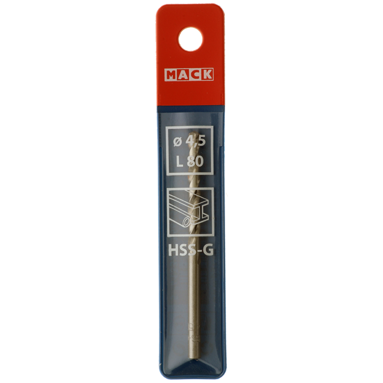 Mack 1018405 - taladro para metal hss g din 338 ø 4,5 x 80 mm | 5 piezas