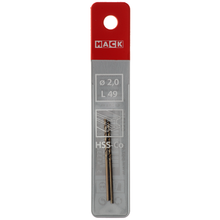 Mack 1018420 - taladro metal hss co5% din 338 ø 2,0 x 49 mm 2 uds | 5 piezas