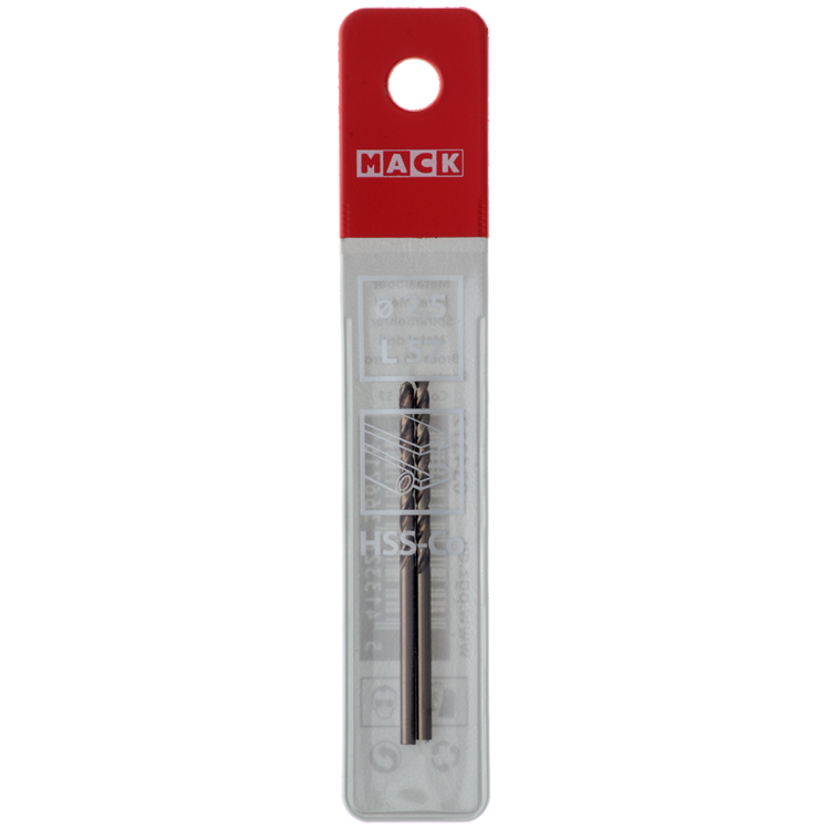 Mack 1018421 - taladro metal hss co5% din 338 ø 2,5 x 57 mm 2 uds | 5 piezas