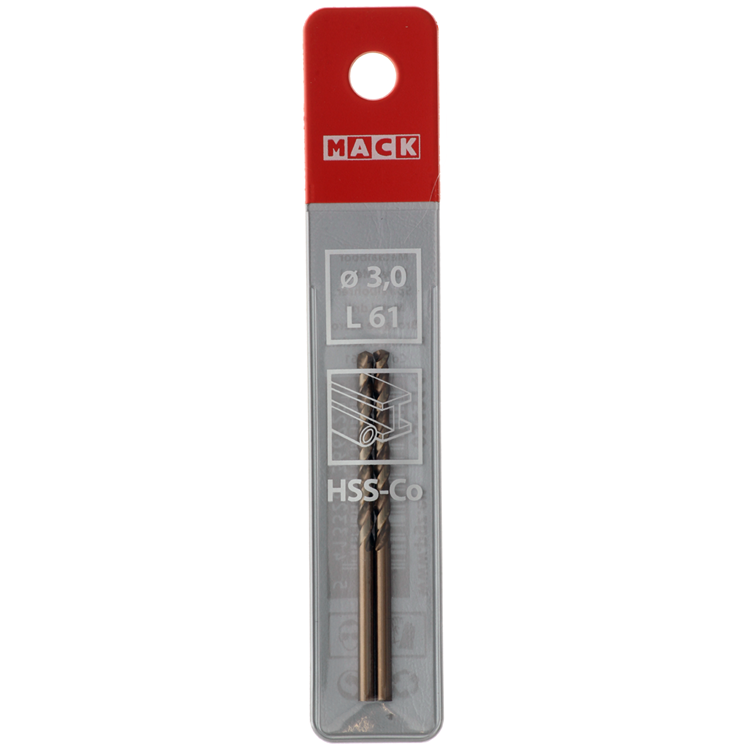 Mack 1018422 - taladro metal hss co5% din 338 ø 3,0 x 61 mm 2 uds | 5 piezas
