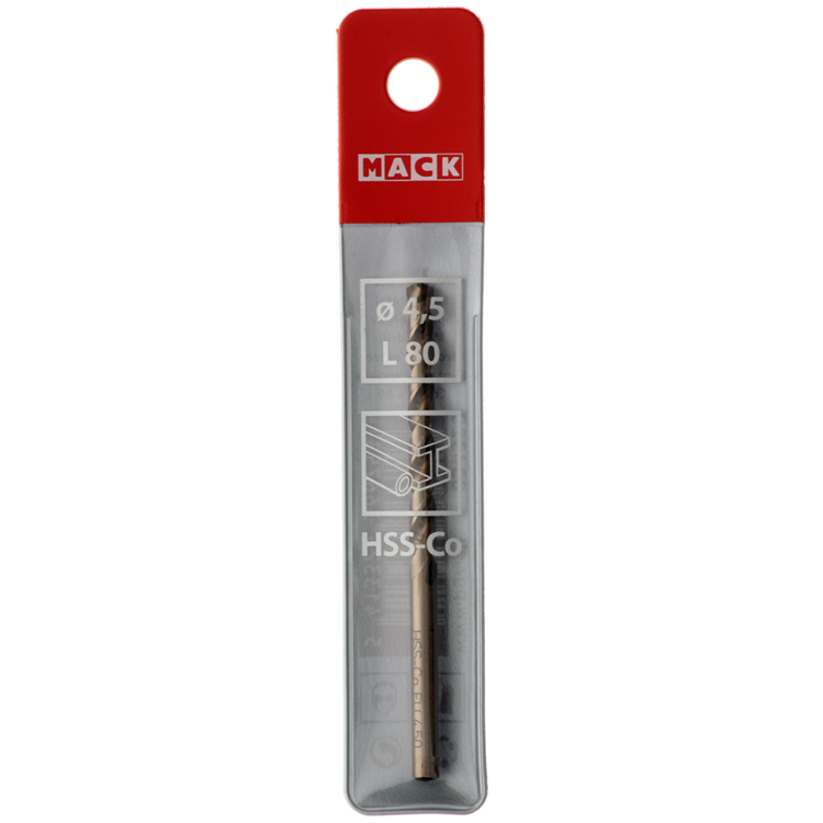 Mack 1018425 - taladro metal hss co5% din 338 ø 4,5 x 80 mm | 5 piezas