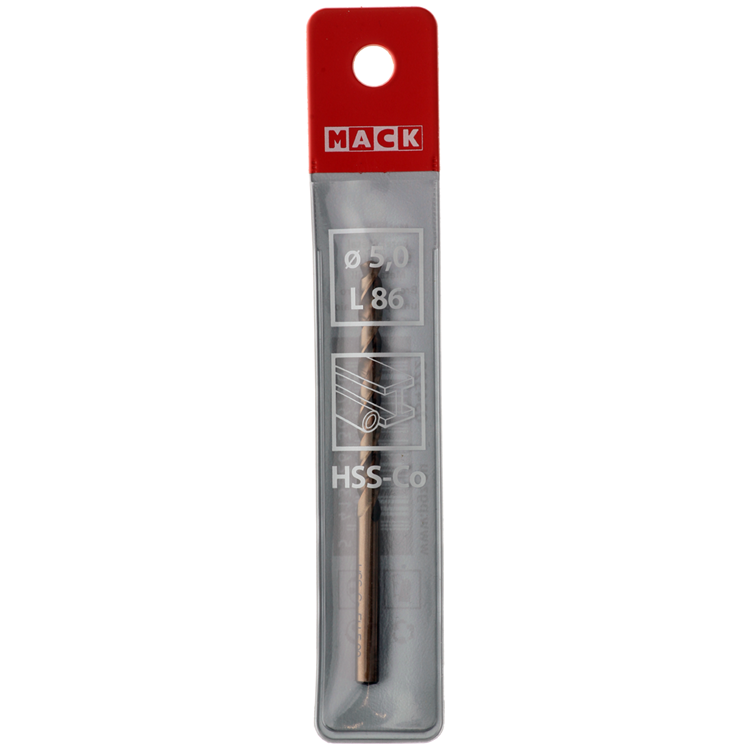 Mack 1018426 - taladro metal hss co5% din 338 ø 5,0 x 86 mm | 5 piezas