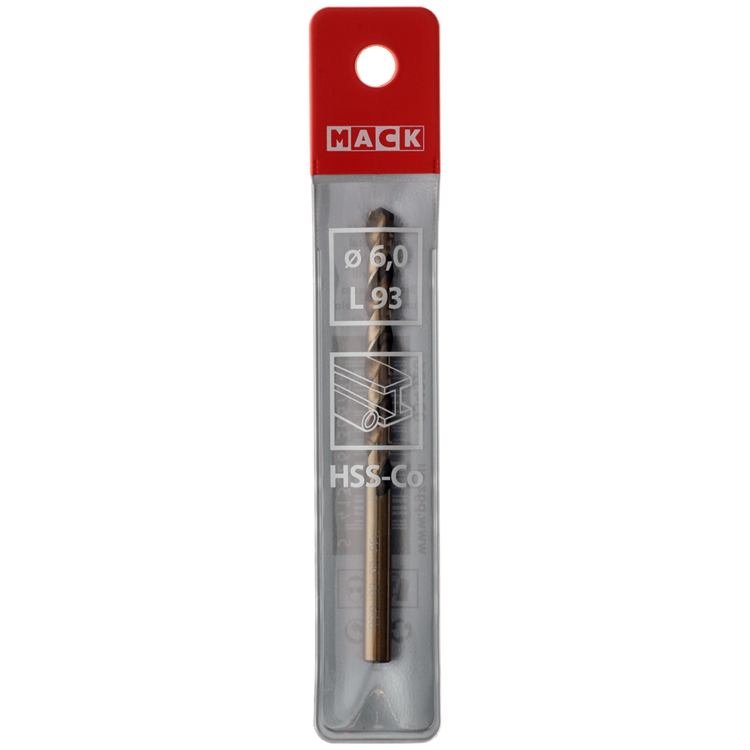 Mack 1018428 - taladro metal hss co5% din 338 ø 6,0 x 93 mm | 5 piezas
