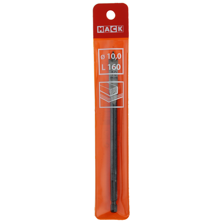 Mack 1018514 - Broca plana para madera DIN 7487 ø 10,0 x 160 mm | 5 piezas