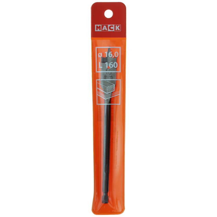 Mack 1018517 - Broca plana para madera DIN 7487 ø 16,0 x 160 mm | 5 piezas