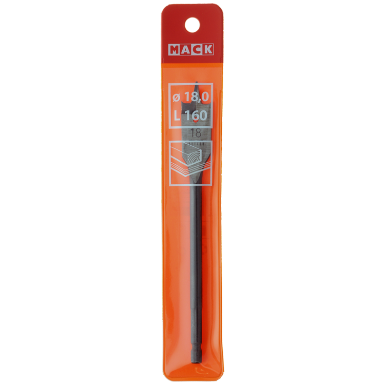 Mack 1018518 - Broca plana para madera DIN 7487 ø 18,0 x 160 mm | 5 piezas