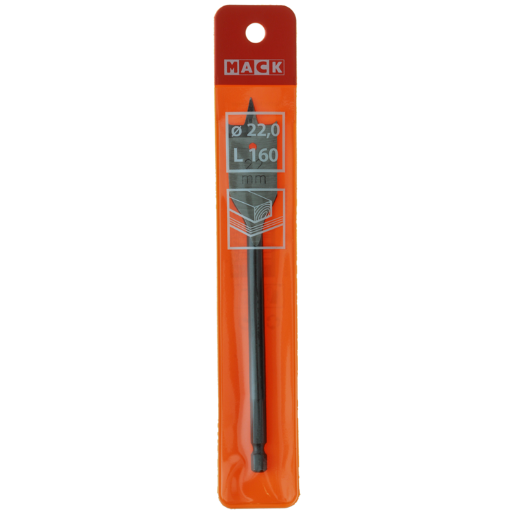 Mack 1018520 - Broca plana para madera DIN 7487 ø 22,0 x 160 mm | 5 piezas